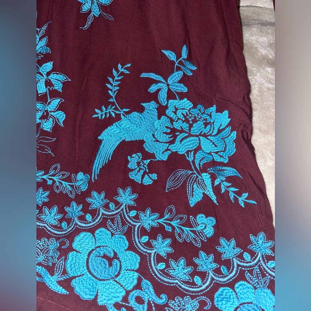 🤎Beautiful Johnny Was Chocolate Truffle Color Dress Turquoise Embroidery